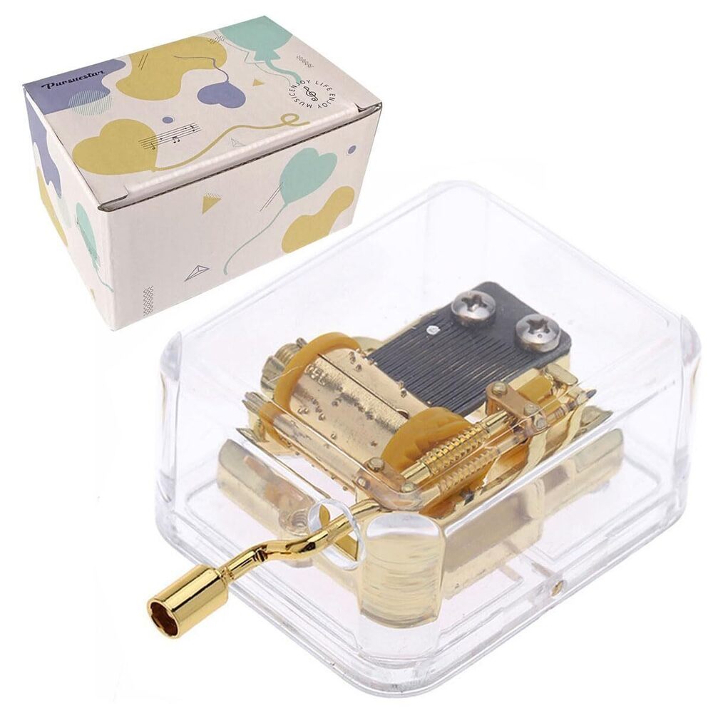 6264 Fur Elise Music Box, Clear Gold Hand Crank Musical Box